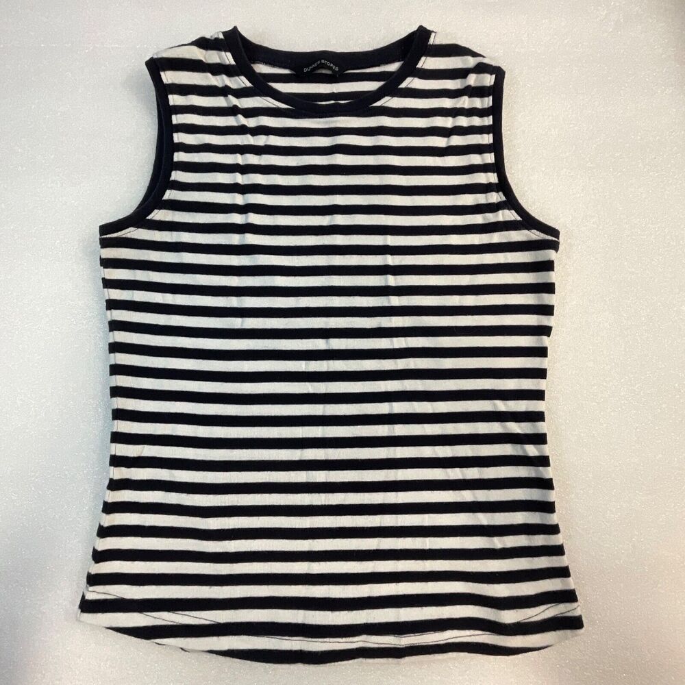 Dunnes Horizontal Navy Striped Tank Top Size 8-10 Bust 31-33 GnuFashion